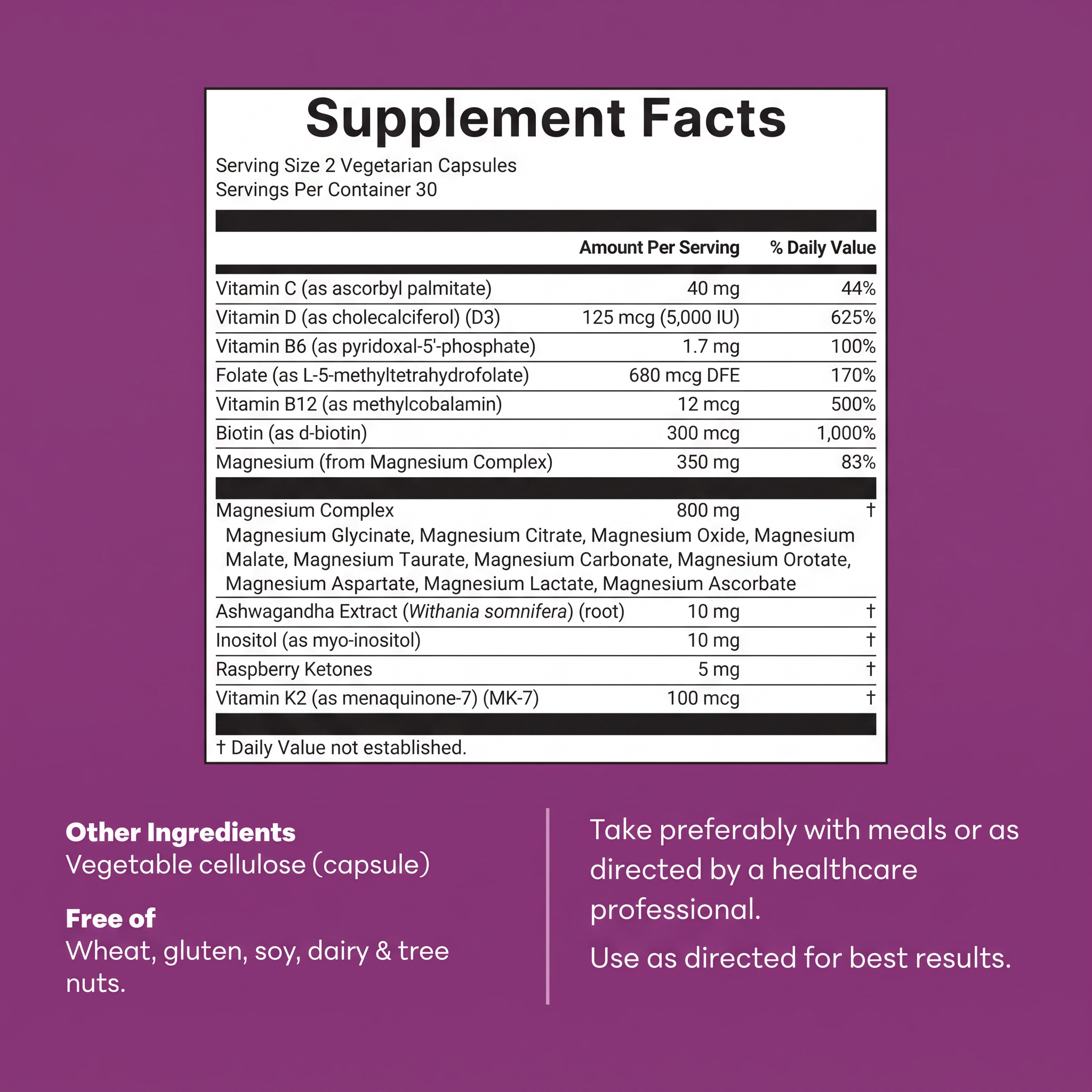 Velara Magnesium Complex – 20-in-1 for Women | 800mg, 60 Vegetarian Capsules